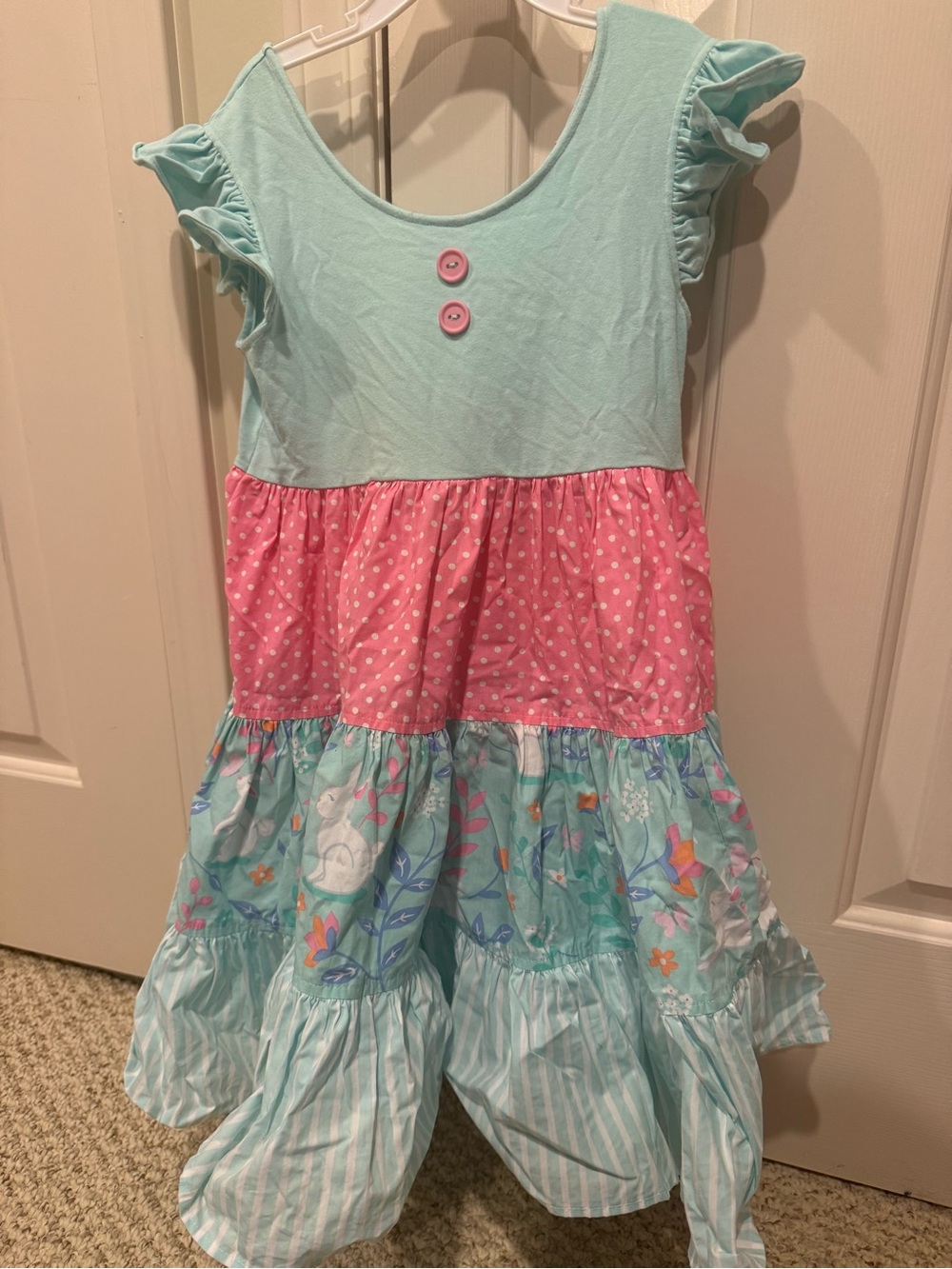 Eleanor Rose Aqua and Pink Tiered Ruffle Dress